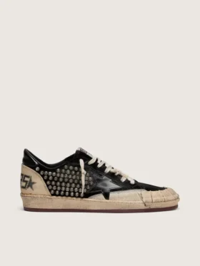 Ball Star LAB da uomo in pelle scamosciata nera con borchie e stella in pelle nera lucida