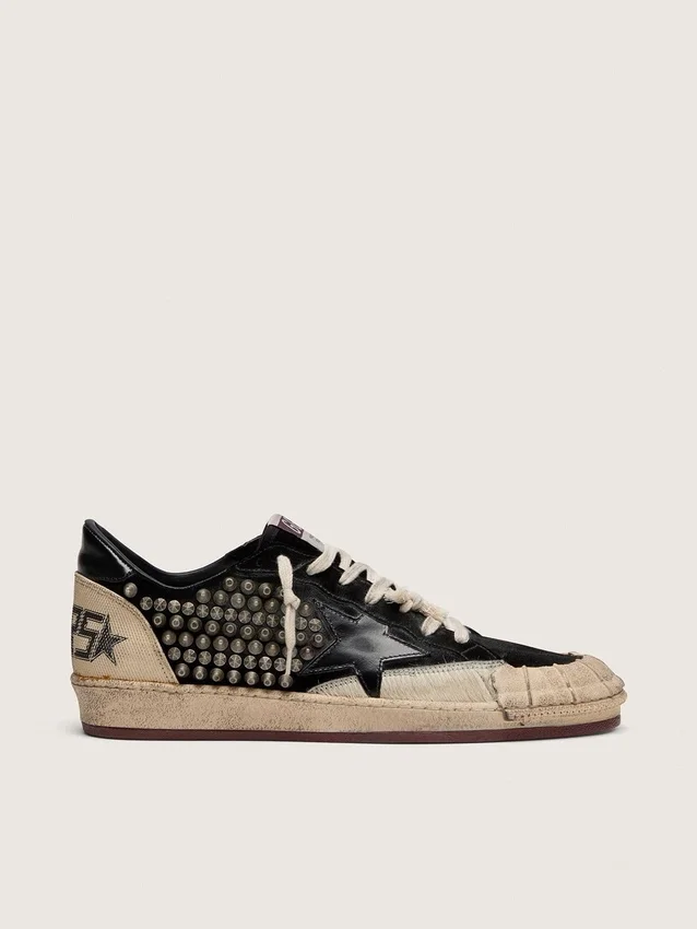 Ball Star LAB da uomo in pelle scamosciata nera con borchie e stella in pelle nera lucida