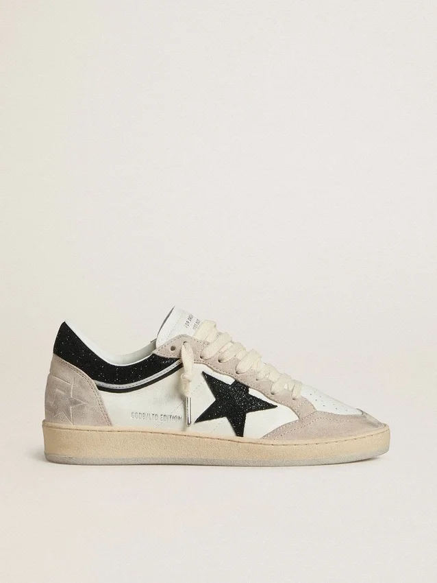 Ball Star LTD da donna in nappa con stella in cristallo nero e inserti in pelle scamosciata beige