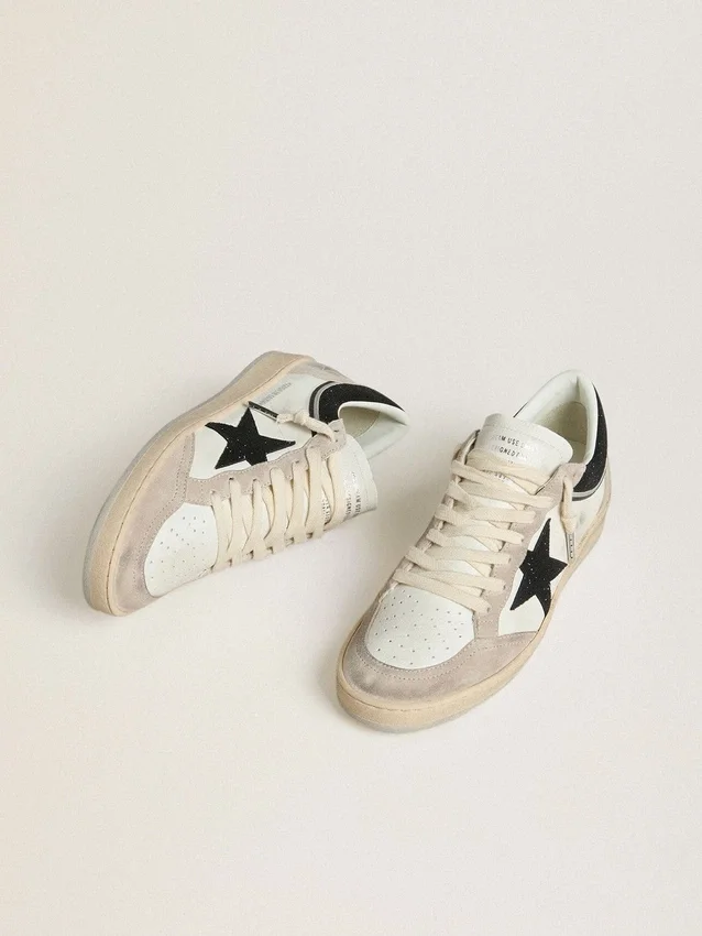 Ball Star LTD da donna in nappa con stella in cristallo nero e inserti in pelle scamosciata beige