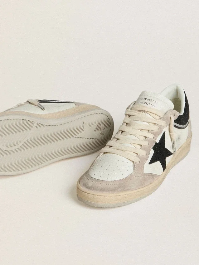 Ball Star LTD da donna in nappa con stella in cristallo nero e inserti in pelle scamosciata beige