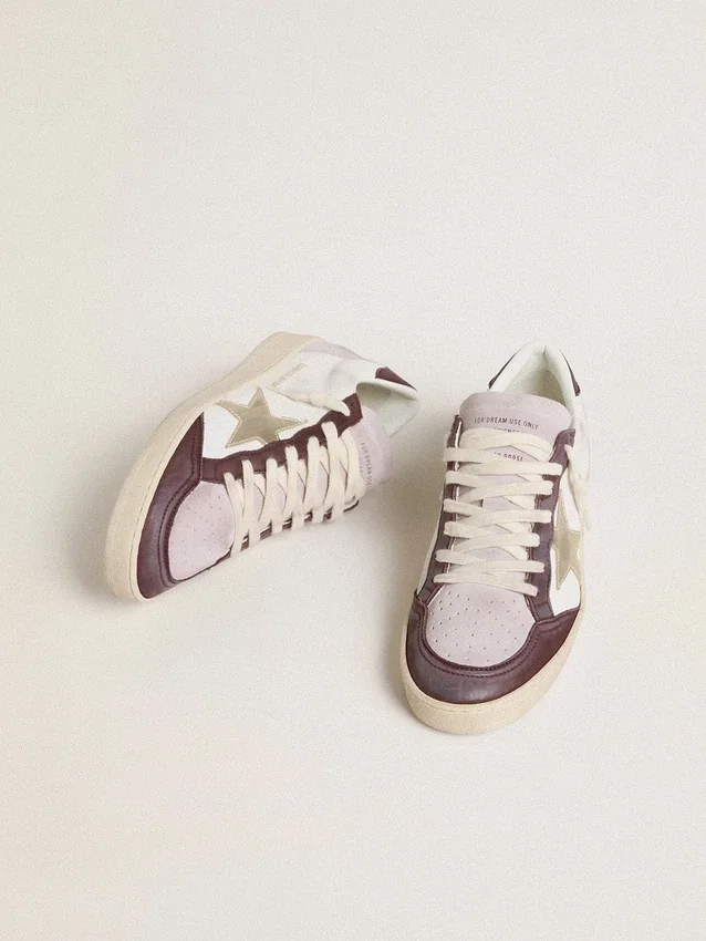 Ball Star LTD da donna in nappa con stella in pelle laminata platino e linguetta sul tallone in pelle nabuk bordeaux