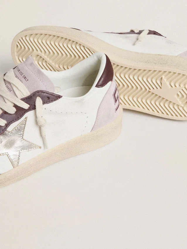 Ball Star LTD da donna in nappa con stella in pelle laminata platino e linguetta sul tallone in pelle nabuk bordeaux