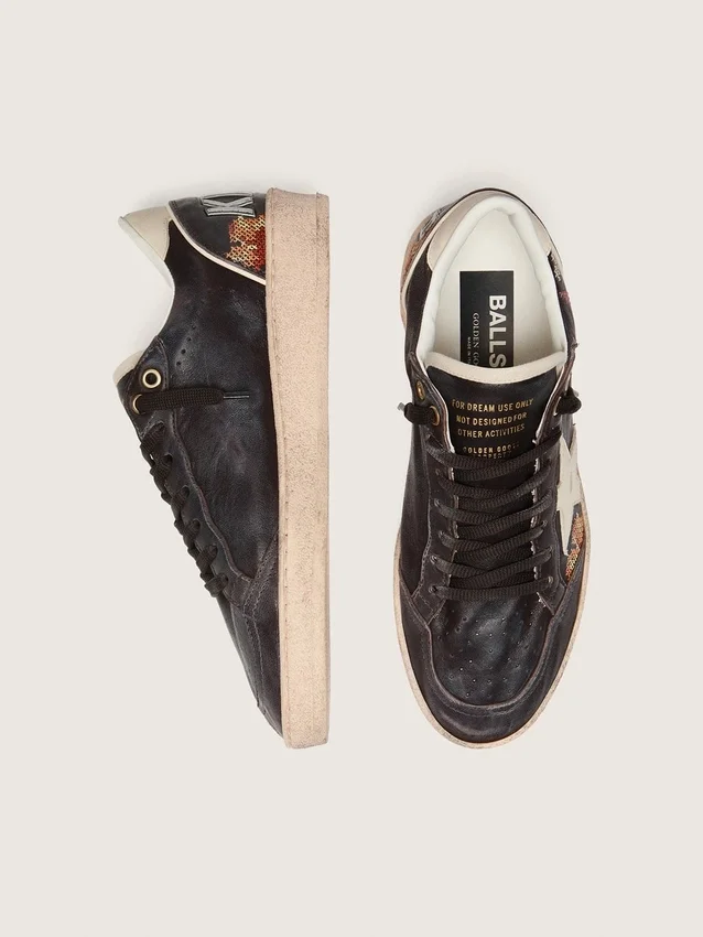 Ball Star LTD da donna in nappa ebano con ricami multicolori e stella bianca