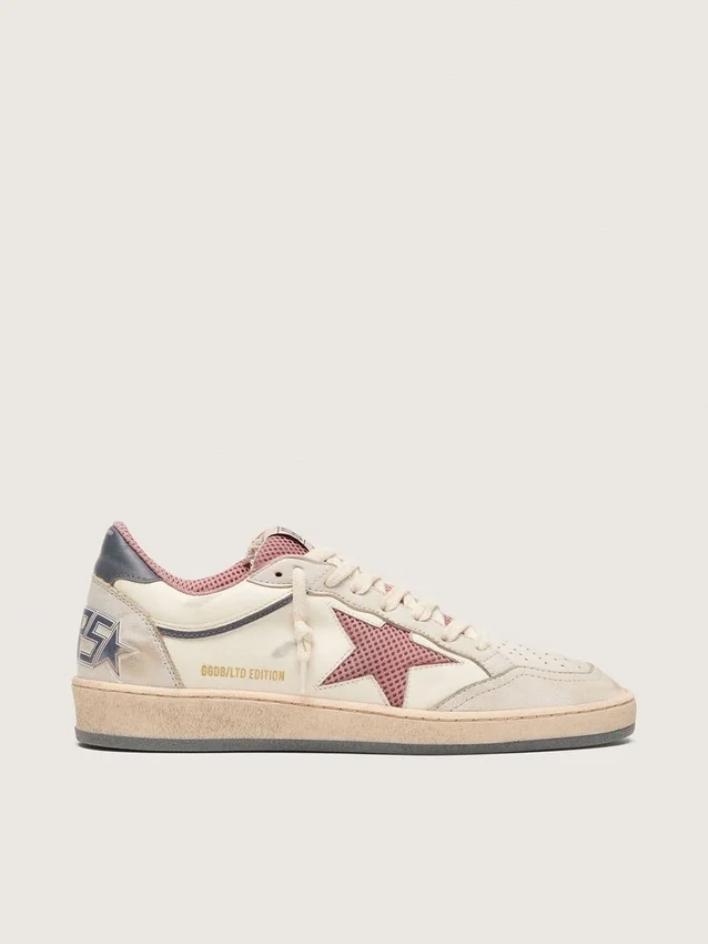 Ball Star LTD da donna in pelle beige con stella in rete rosa e linguetta sul tallone in pelle blu