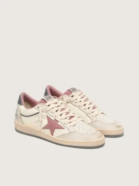 Ball Star LTD da donna in pelle beige con stella in rete rosa e linguetta sul tallone in pelle blu