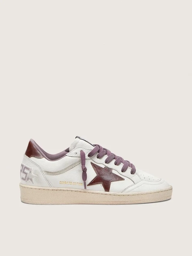 Ball Star LTD da donna in pelle bianca con stella in pelle bordeaux