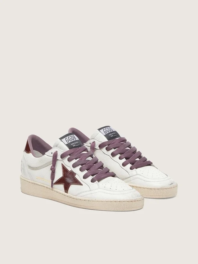 Ball Star LTD da donna in pelle bianca con stella in pelle bordeaux