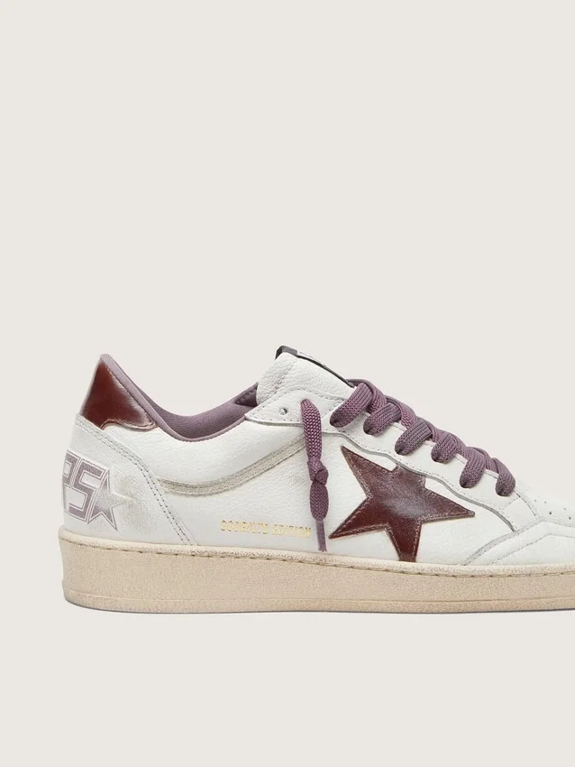 Ball Star LTD da donna in pelle bianca con stella in pelle bordeaux