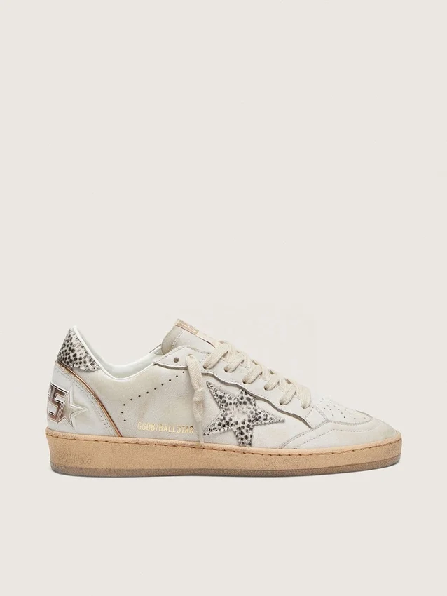 Ball Star LTD da donna in pelle bianca con stella in pelle di pony con stampa animalier