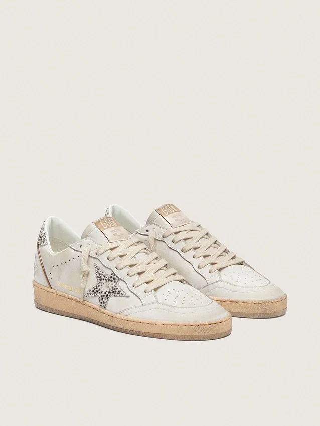 Ball Star LTD da donna in pelle bianca con stella in pelle di pony con stampa animalier