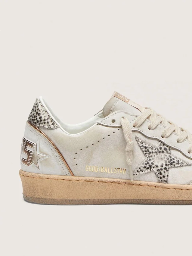 Ball Star LTD da donna in pelle bianca con stella in pelle di pony con stampa animalier
