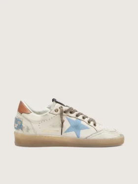 Ball Star LTD da donna in pelle bianca con stella ricamata azzurra