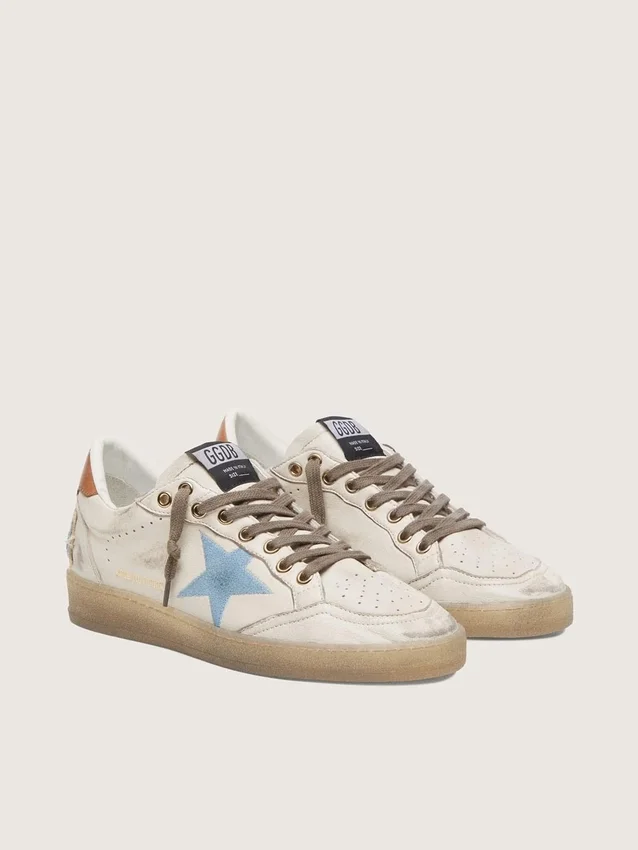 Ball Star LTD da donna in pelle bianca con stella ricamata azzurra