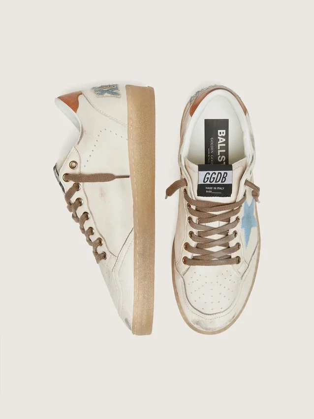 Ball Star LTD da donna in pelle bianca con stella ricamata azzurra