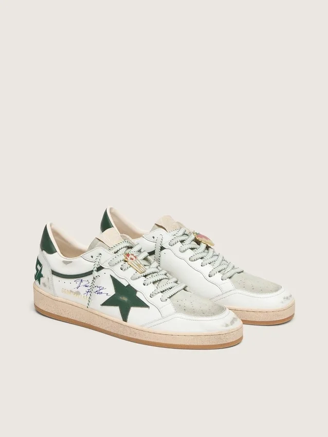 Ball Star LTD da donna in pelle bianca con stella verde e Pellami