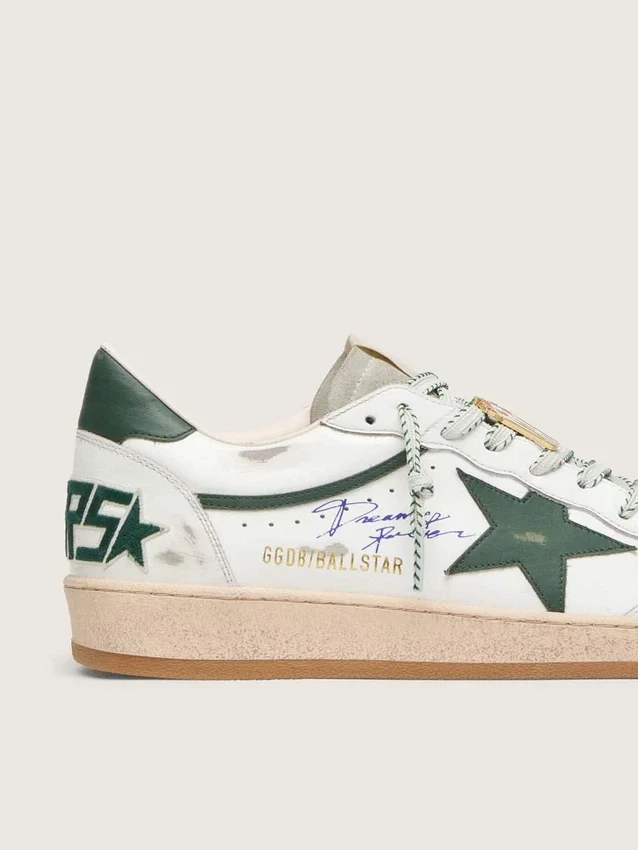 Ball Star LTD da donna in pelle bianca con stella verde e Pellami