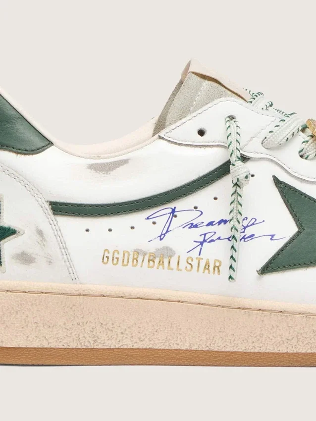 Ball Star LTD da donna in pelle bianca con stella verde e Pellami