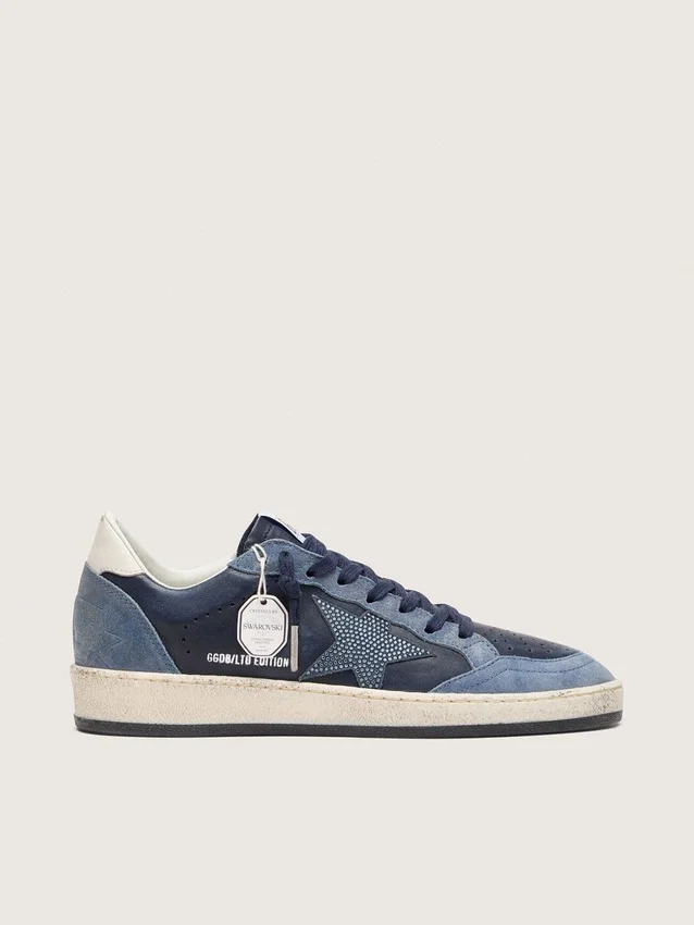 Ball Star LTD da donna in pelle blu scuro con stella in cristalli Swarovski azzurri e inserti in pelle scamosciata