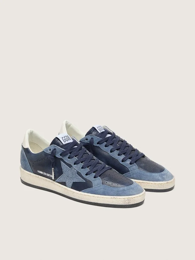Ball Star LTD da donna in pelle blu scuro con stella in cristalli Swarovski azzurri e inserti in pelle scamosciata