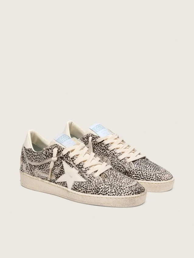 Ball Star LTD da donna in pelle di pony leopardata con stella in pelle color crema