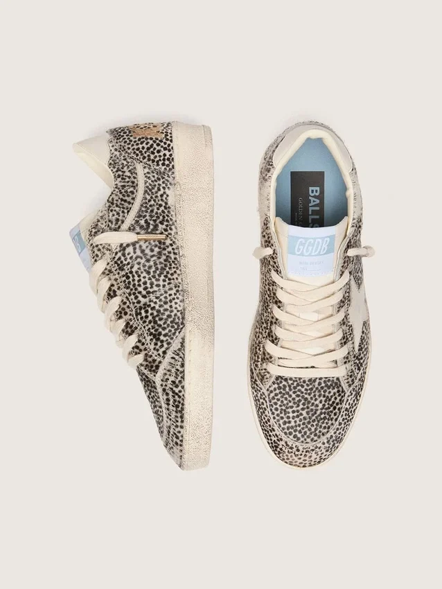 Ball Star LTD da donna in pelle di pony leopardata con stella in pelle color crema