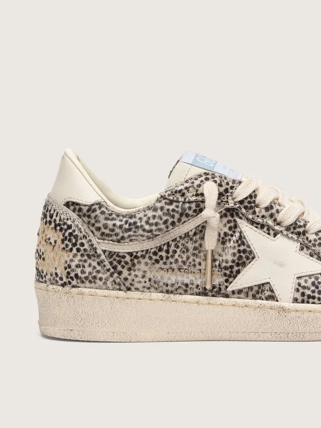 Ball Star LTD da donna in pelle di pony leopardata con stella in pelle color crema