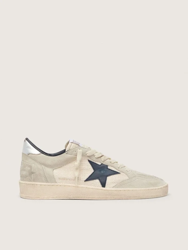 Ball Star LTD da donna in pelle scamosciata grigia con stella blu e inserti all’uncinetto color crema