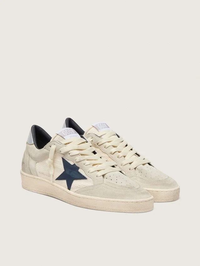 Ball Star LTD da donna in pelle scamosciata grigia con stella blu e inserti all’uncinetto color crema