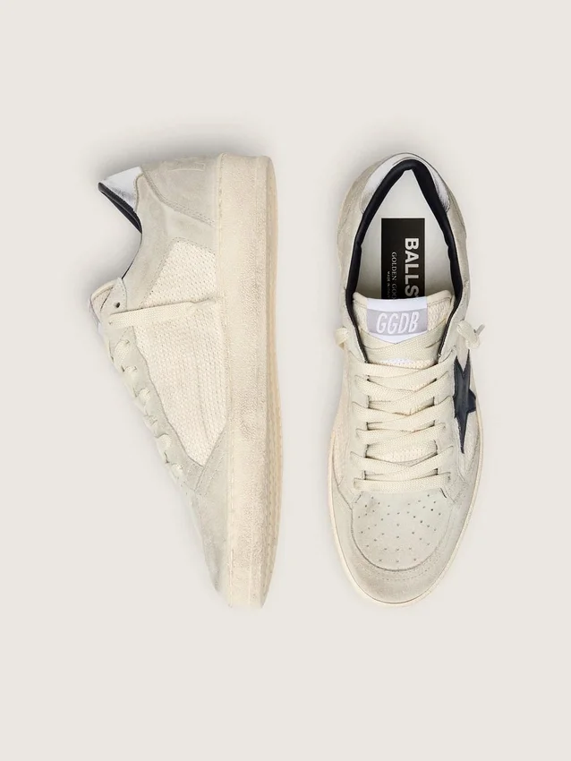 Ball Star LTD da donna in pelle scamosciata grigia con stella blu e inserti all’uncinetto color crema