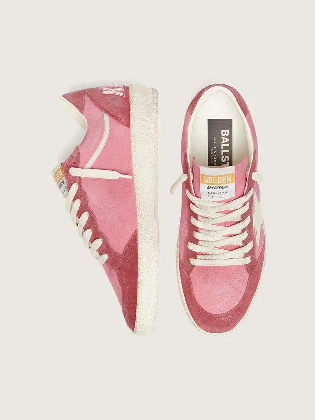 Ball Star LTD da donna in pelle scamosciata rosa con stella in pelle color crema e inserti in pelle scamosciata rossa