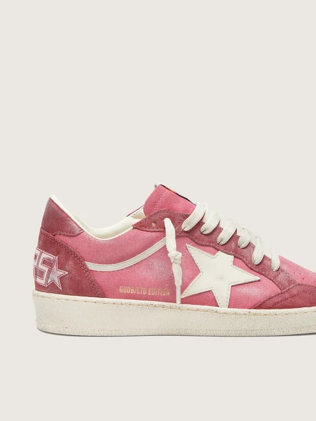 Ball Star LTD da donna in pelle scamosciata rosa con stella in pelle color crema e inserti in pelle scamosciata rossa