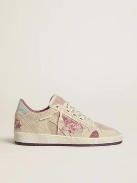 Ball Star LTD da donna in pelle scamosciata rosa e beige con linguetta sul tallone in pelle grigio perla