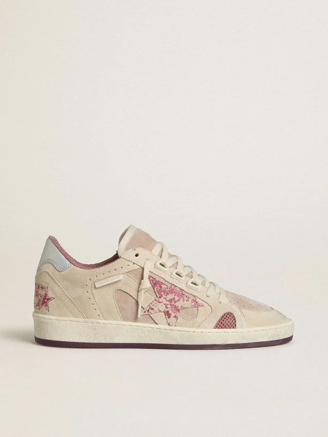 Ball Star LTD da donna in pelle scamosciata rosa e beige con linguetta sul tallone in pelle grigio perla