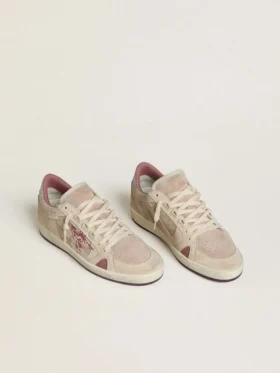 Ball Star LTD da donna in pelle scamosciata rosa e beige con linguetta sul tallone in pelle grigio perla