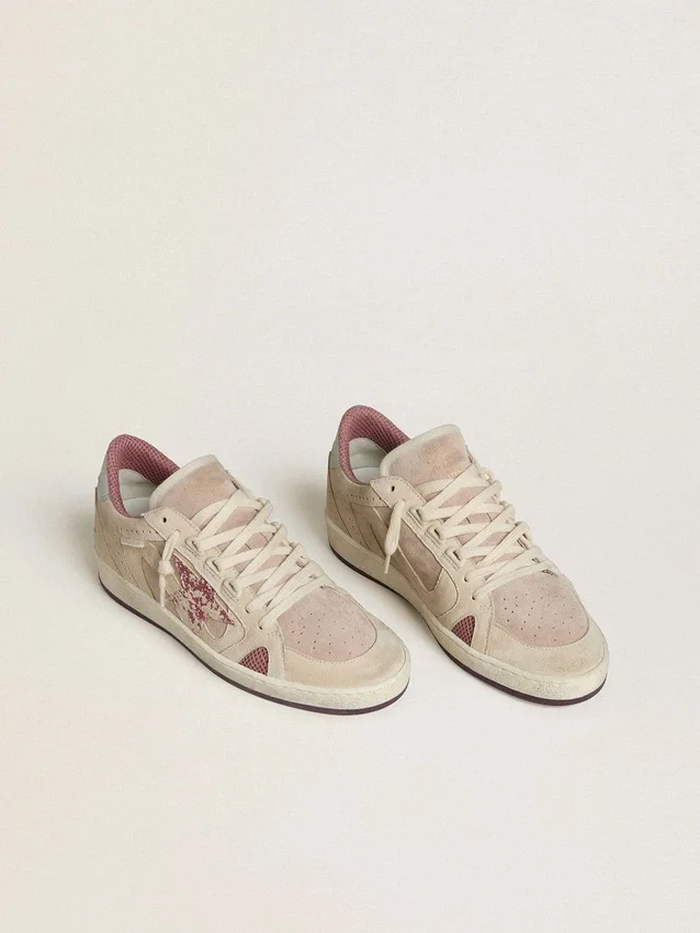 Ball Star LTD da donna in pelle scamosciata rosa e beige con linguetta sul tallone in pelle grigio perla