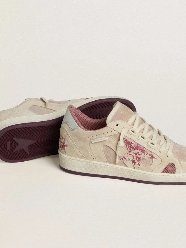 Ball Star LTD da donna in pelle scamosciata rosa e beige con linguetta sul tallone in pelle grigio perla