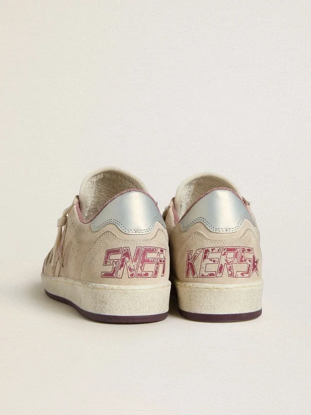 Ball Star LTD da donna in pelle scamosciata rosa e beige con linguetta sul tallone in pelle grigio perla