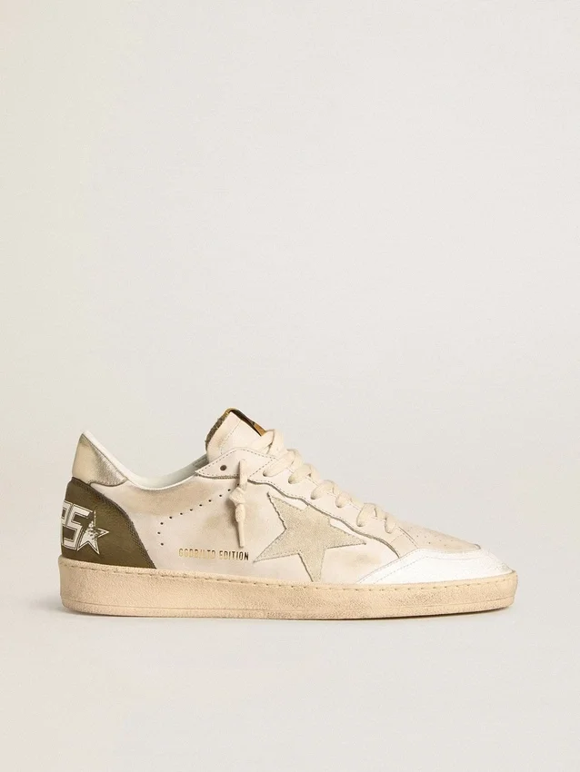 Ball Star LTD da uomo con stella in pelle scamosciata beige e linguetta sul tallone in pelle laminata platino