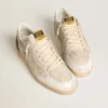 Ball Star LTD da uomo con stella in pelle scamosciata beige e linguetta sul tallone in pelle laminata platino