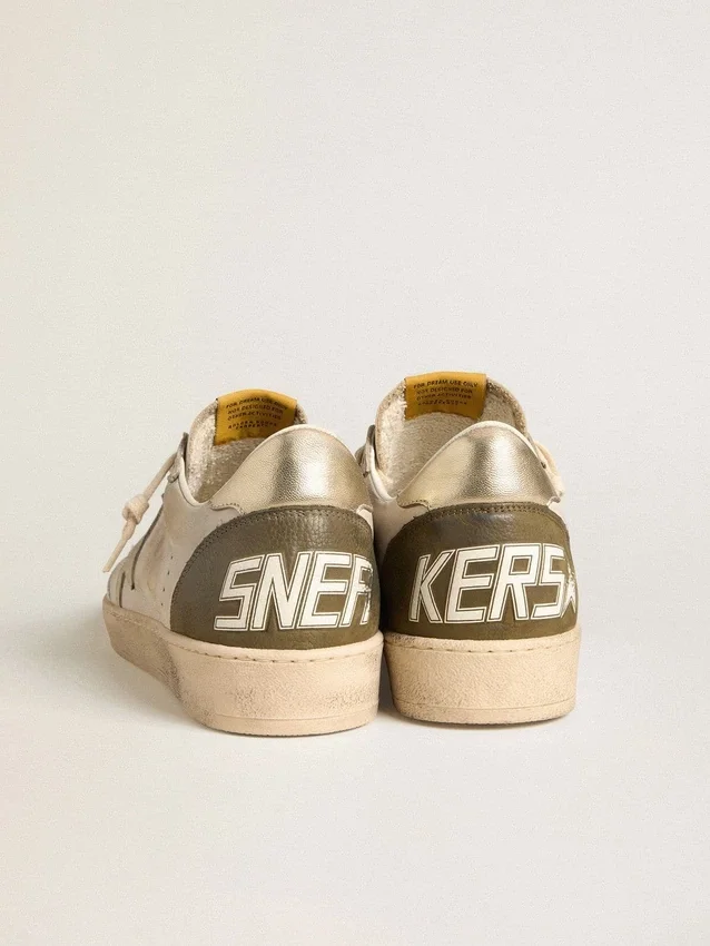 Ball Star LTD da uomo con stella in pelle scamosciata beige e linguetta sul tallone in pelle laminata platino