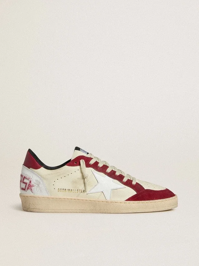Ball Star LTD da uomo in nappa color crema con stella in pelle bianca e inserti in pelle scamosciata rossa