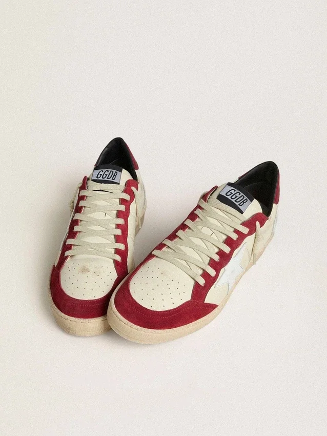 Ball Star LTD da uomo in nappa color crema con stella in pelle bianca e inserti in pelle scamosciata rossa