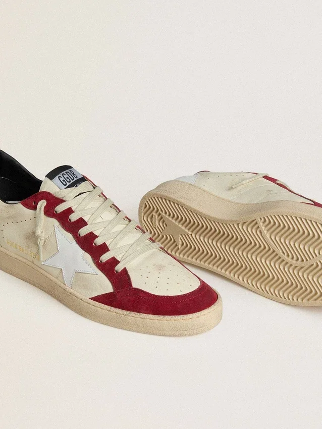 Ball Star LTD da uomo in nappa color crema con stella in pelle bianca e inserti in pelle scamosciata rossa