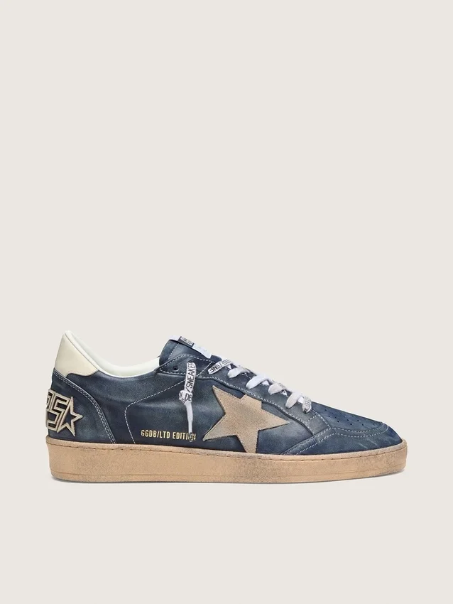 Ball Star LTD da uomo in pelle blu scuro con stella in pelle scamosciata beige