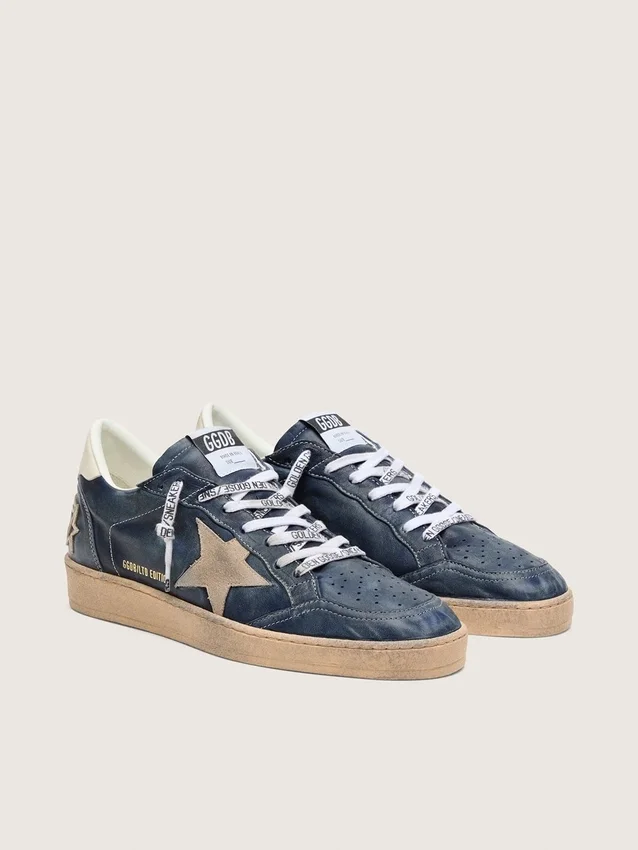Ball Star LTD da uomo in pelle blu scuro con stella in pelle scamosciata beige