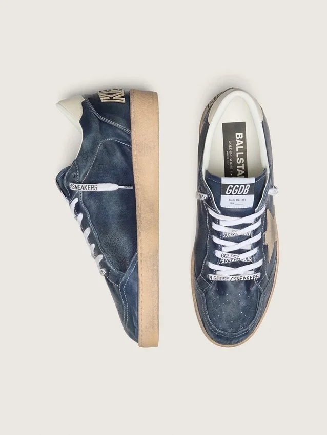 Ball Star LTD da uomo in pelle blu scuro con stella in pelle scamosciata beige