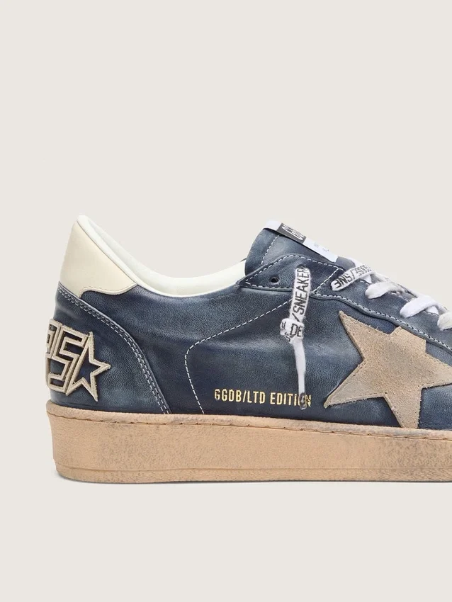 Ball Star LTD da uomo in pelle blu scuro con stella in pelle scamosciata beige