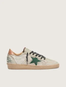 Ball Star LTD da uomo in pelle di pony bianca e pelle scamosciata grigia con stella verde