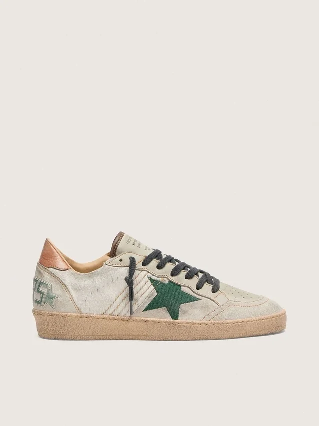 Ball Star LTD da uomo in pelle di pony bianca e pelle scamosciata grigia con stella verde
